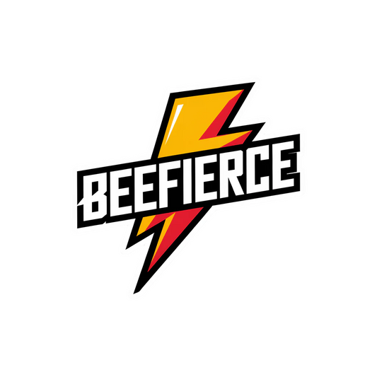 The logo of "BeeFIERCE Fragrance Spray" from Diaz Beez features bold, stylized text. Behind the text, there's a yellow lightning bolt edged in red, resembling an invigorating spray, which gives the design a lively and energetic feel. This dynamic design is set against a plain white background, embodying the essence of BeeFIERCE Fragrance.